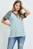 Thermal Polka Stripes Neck and Sleeve Top