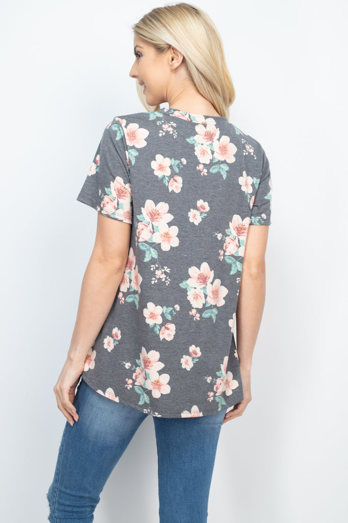 Lace Pocket Floral Print Top