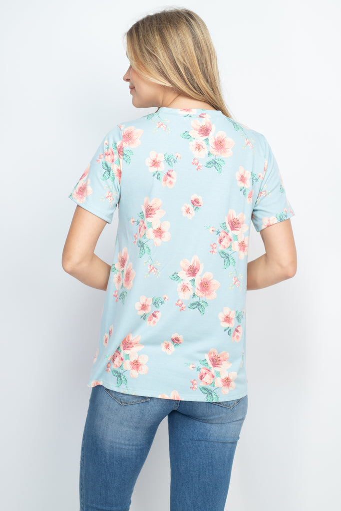 Lace Pocket Floral Print Top