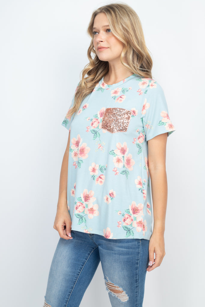 Lace Pocket Floral Print Top