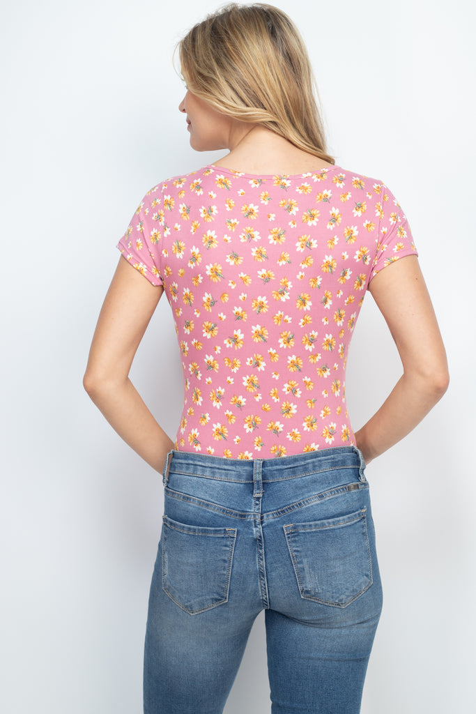 Floral Print Round Neck Bodysuit