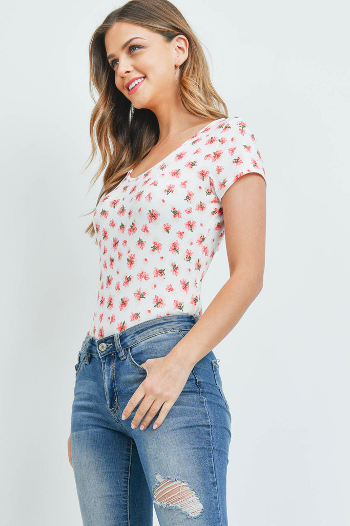Floral Print Round Neck Bodysuit