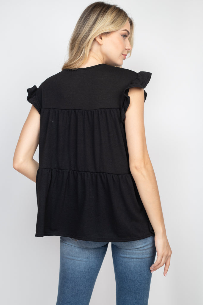 Tiered Ruffle Solid Swing Top