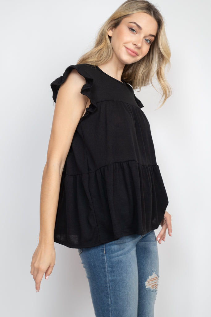 Tiered Ruffle Solid Swing Top