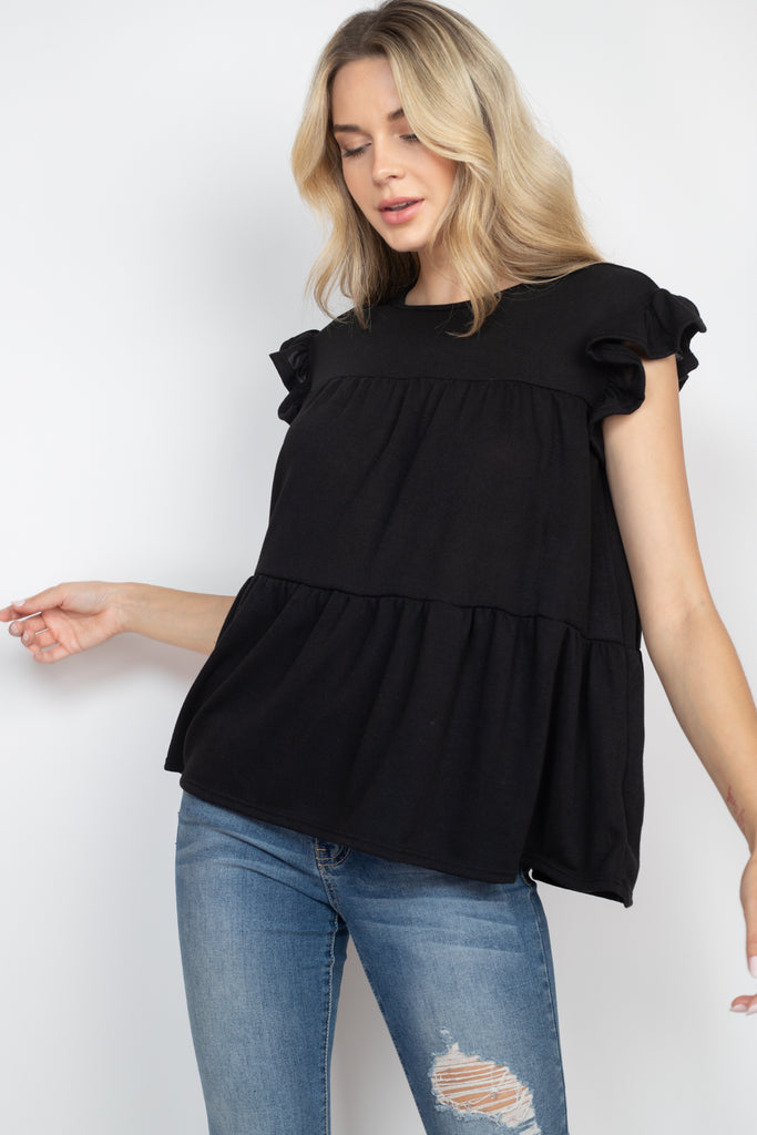 Tiered Ruffle Solid Swing Top