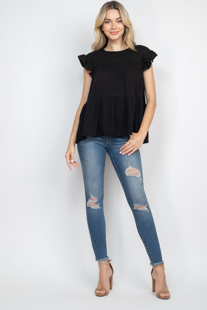 Tiered Ruffle Solid Swing Top