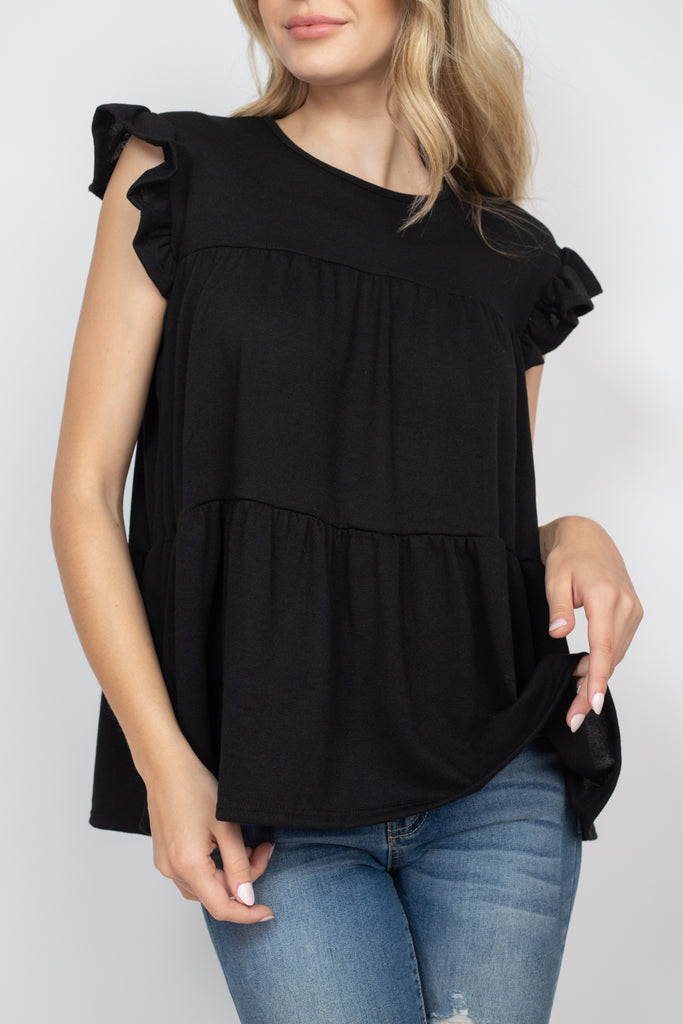 Tiered Ruffle Solid Swing Top