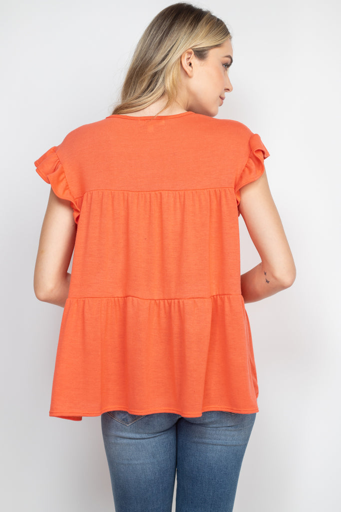 Tiered Ruffle Solid Swing Top