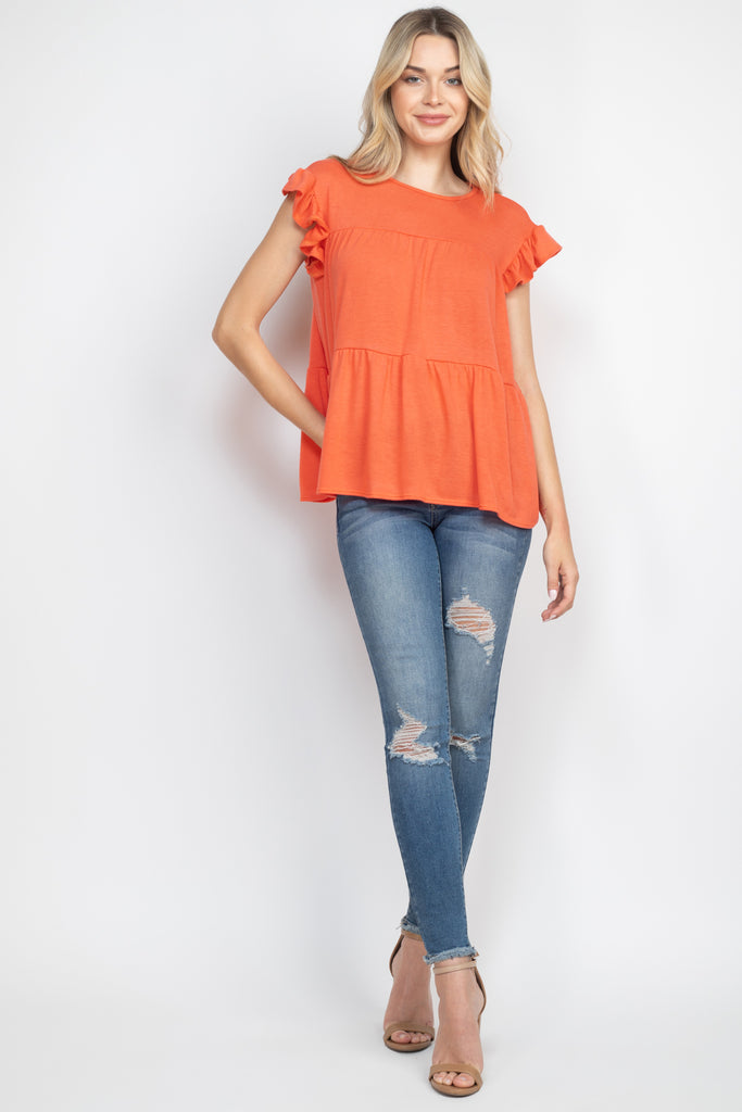 Tiered Ruffle Solid Swing Top