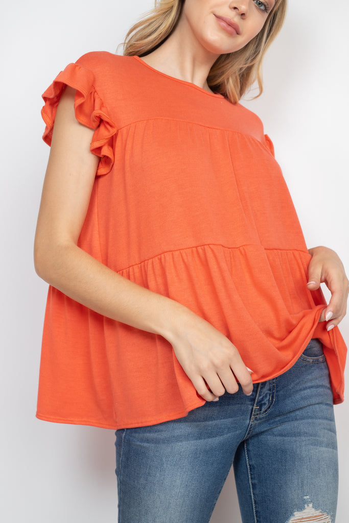 Tiered Ruffle Solid Swing Top