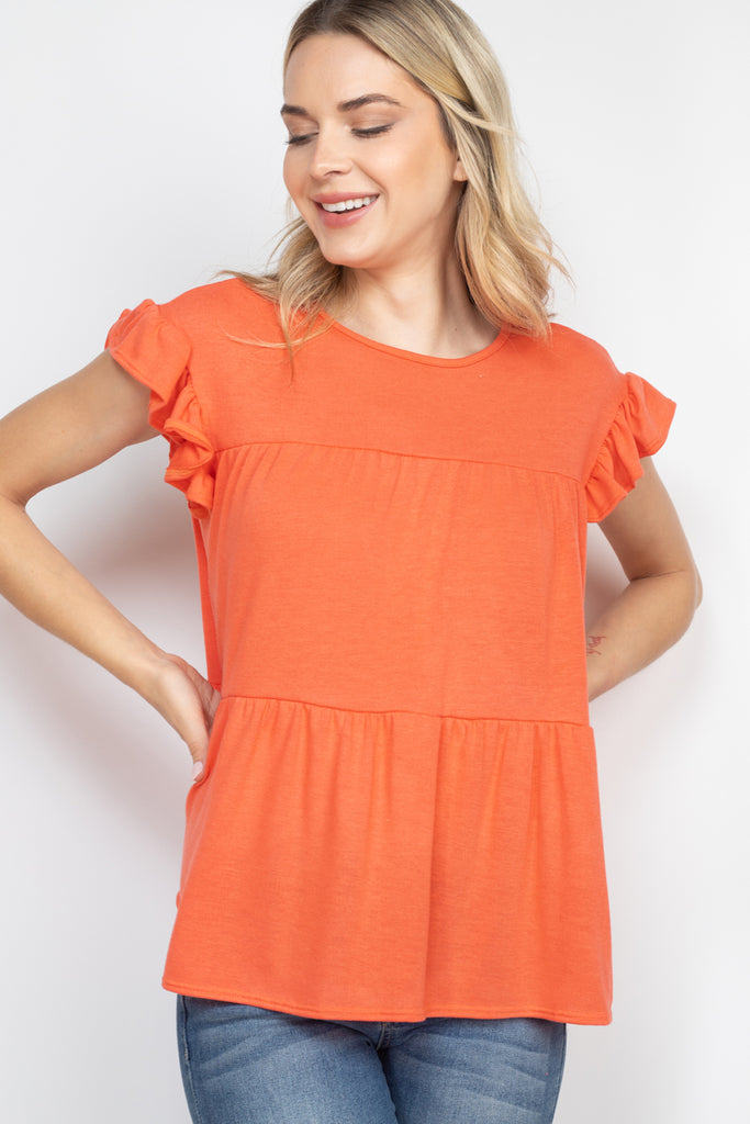 Tiered Ruffle Solid Swing Top