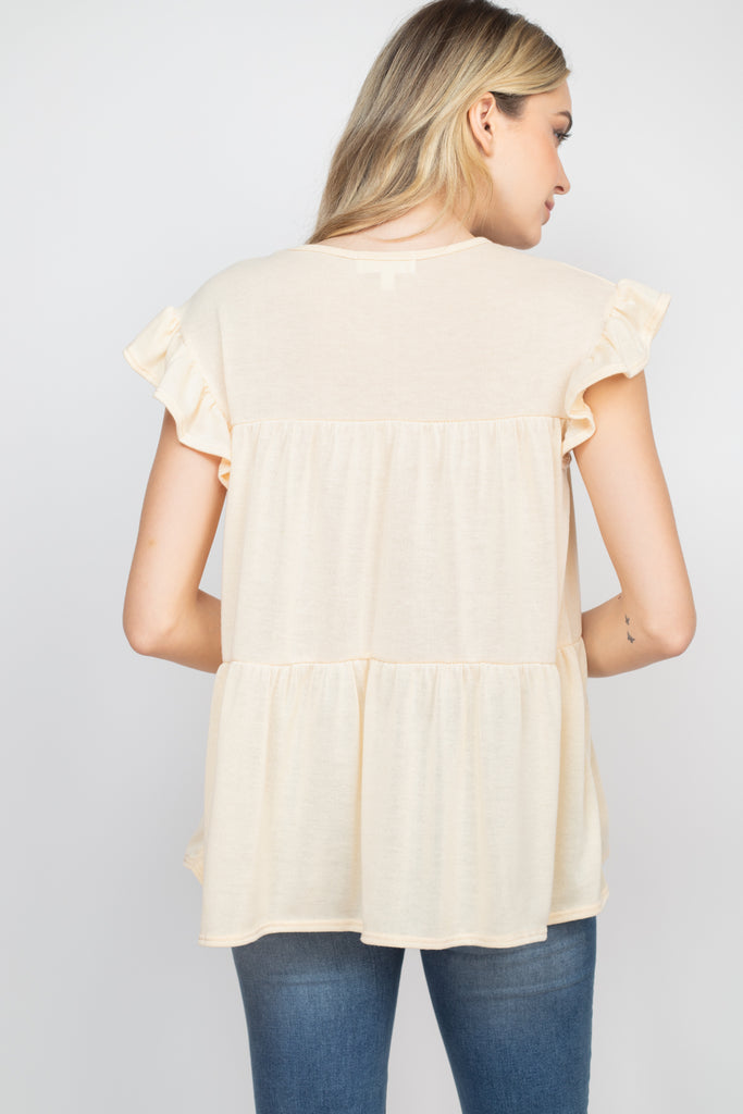 Tiered Ruffle Solid Swing Top