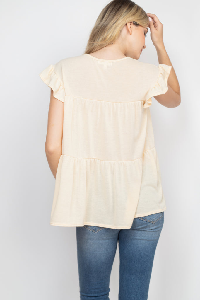 Tiered Ruffle Solid Swing Top