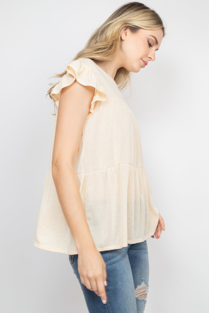 Tiered Ruffle Solid Swing Top