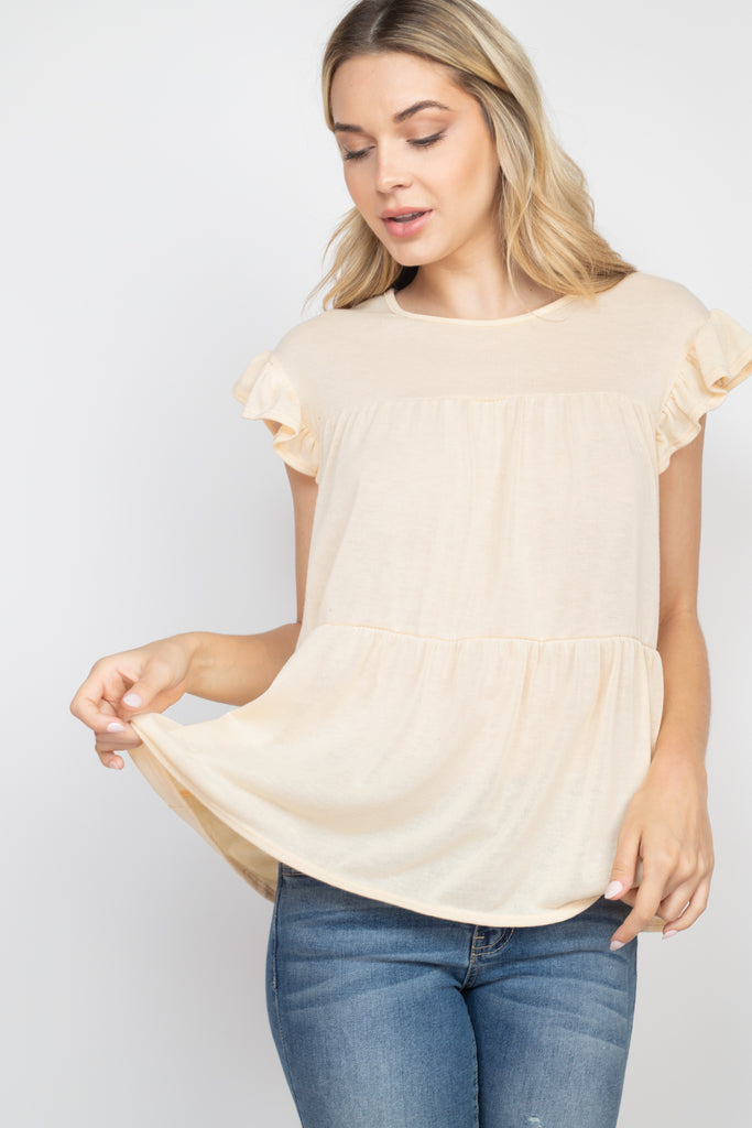 Tiered Ruffle Solid Swing Top