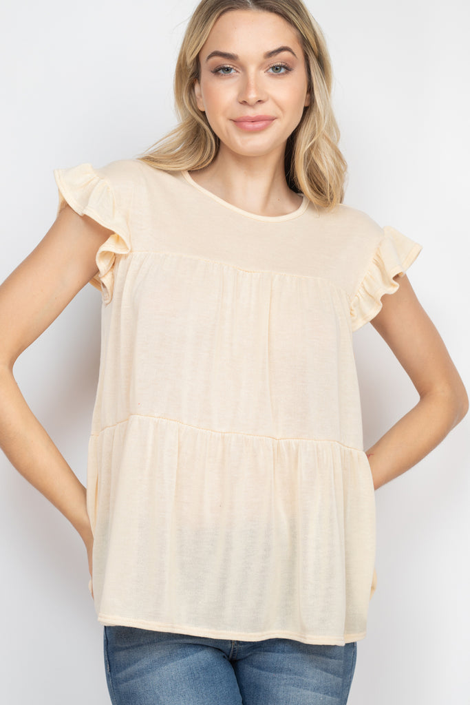 Tiered Ruffle Solid Swing Top