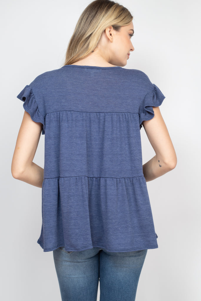 Tiered Ruffle Solid Swing Top