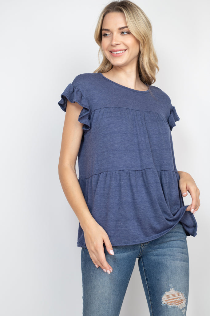 Tiered Ruffle Solid Swing Top