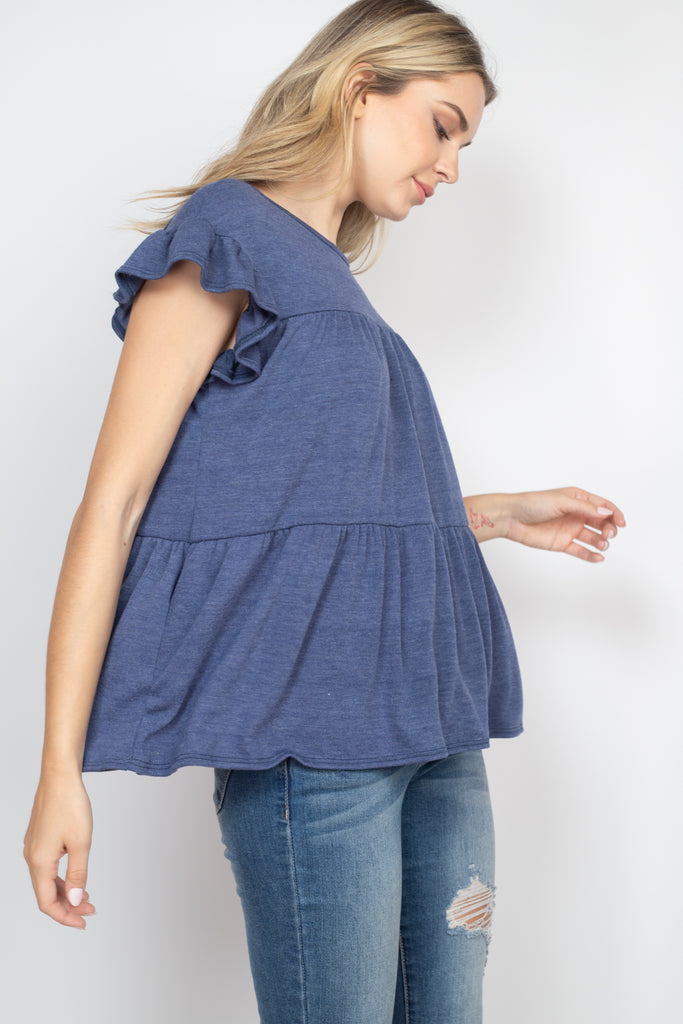 Tiered Ruffle Solid Swing Top