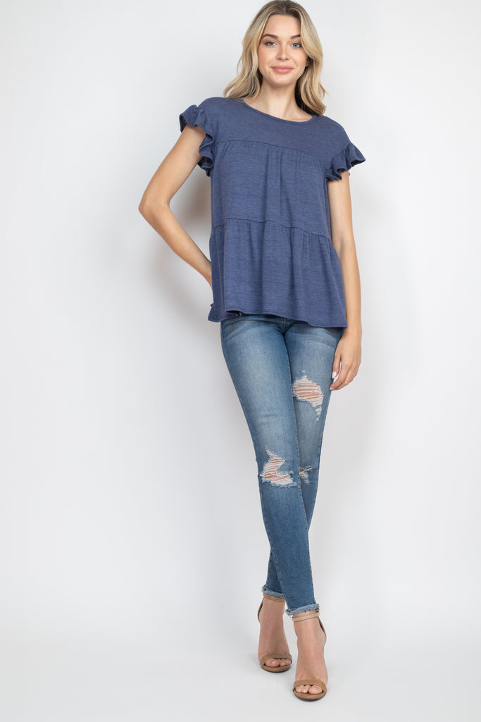 Tiered Ruffle Solid Swing Top