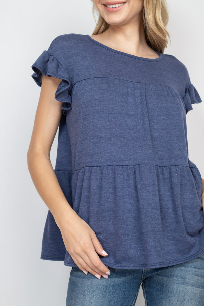 Tiered Ruffle Solid Swing Top