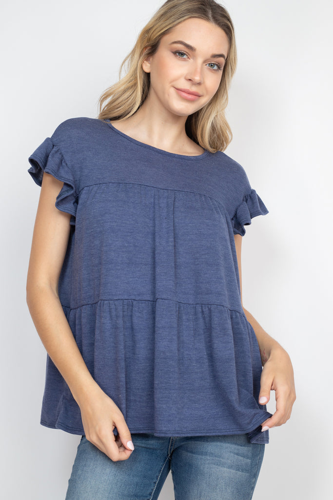 Tiered Ruffle Solid Swing Top