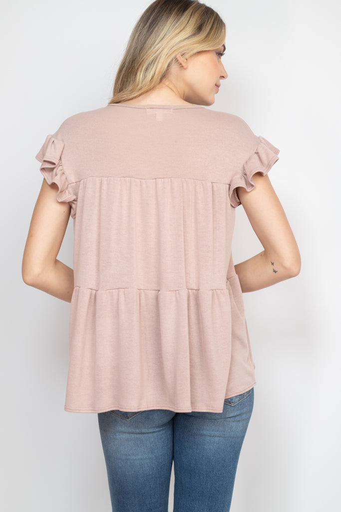 Tiered Ruffle Solid Swing Top