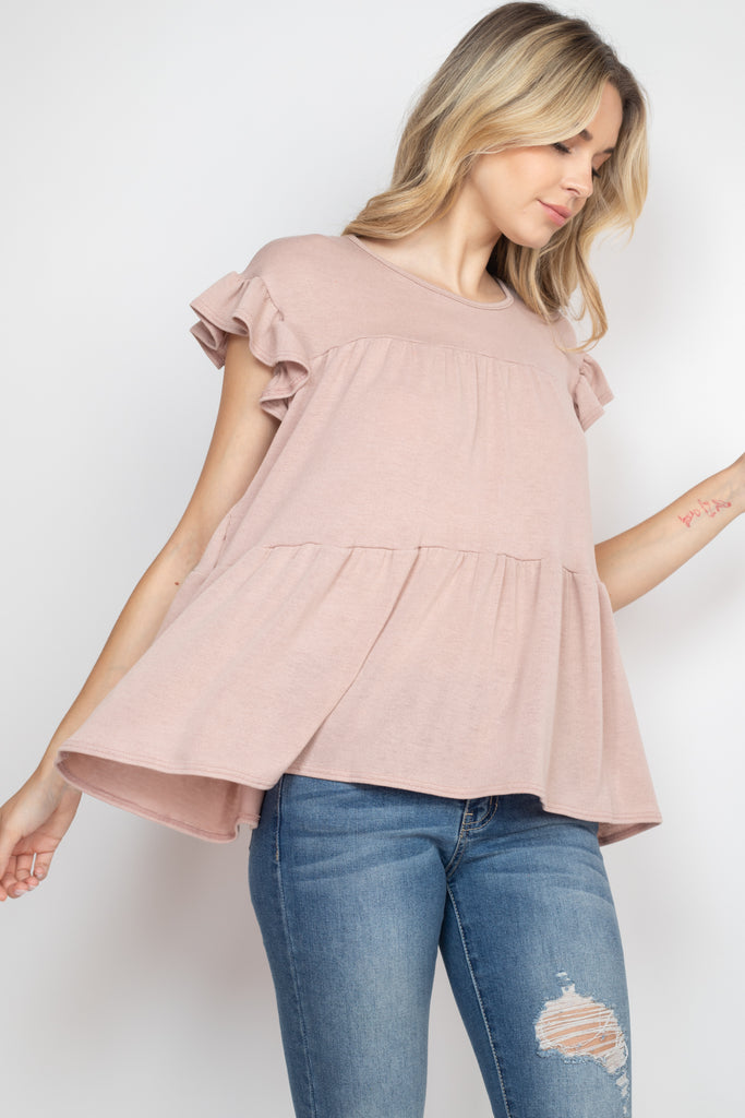 Tiered Ruffle Solid Swing Top