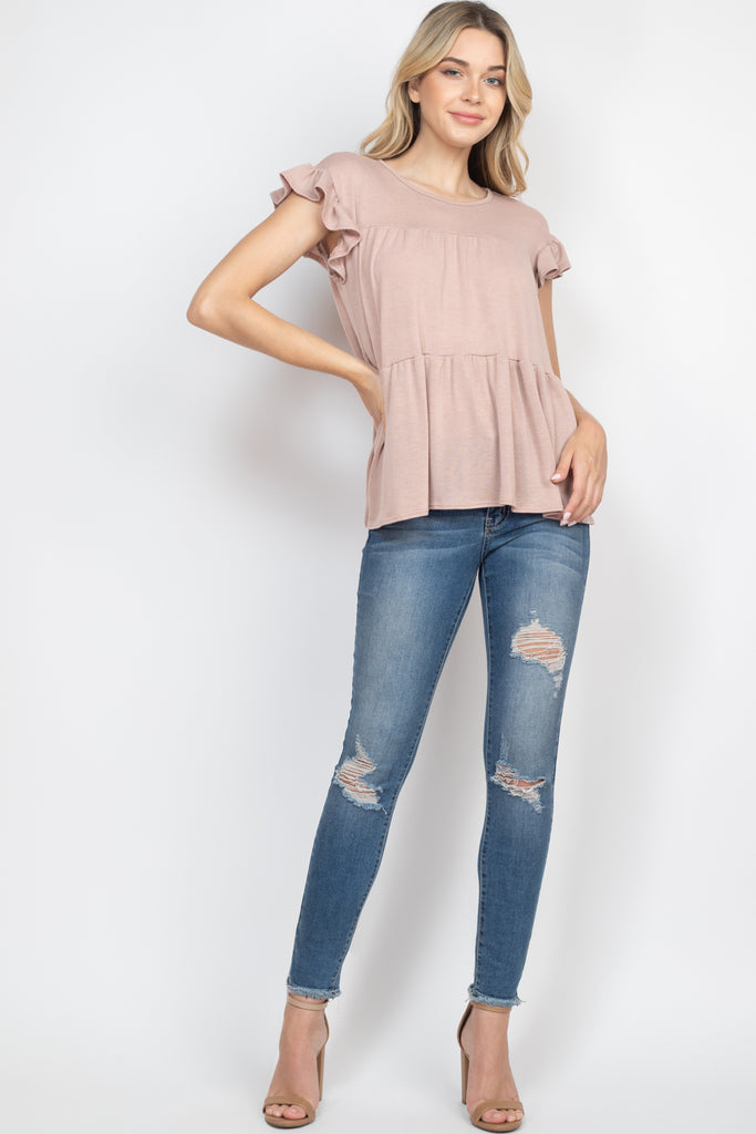 Tiered Ruffle Solid Swing Top