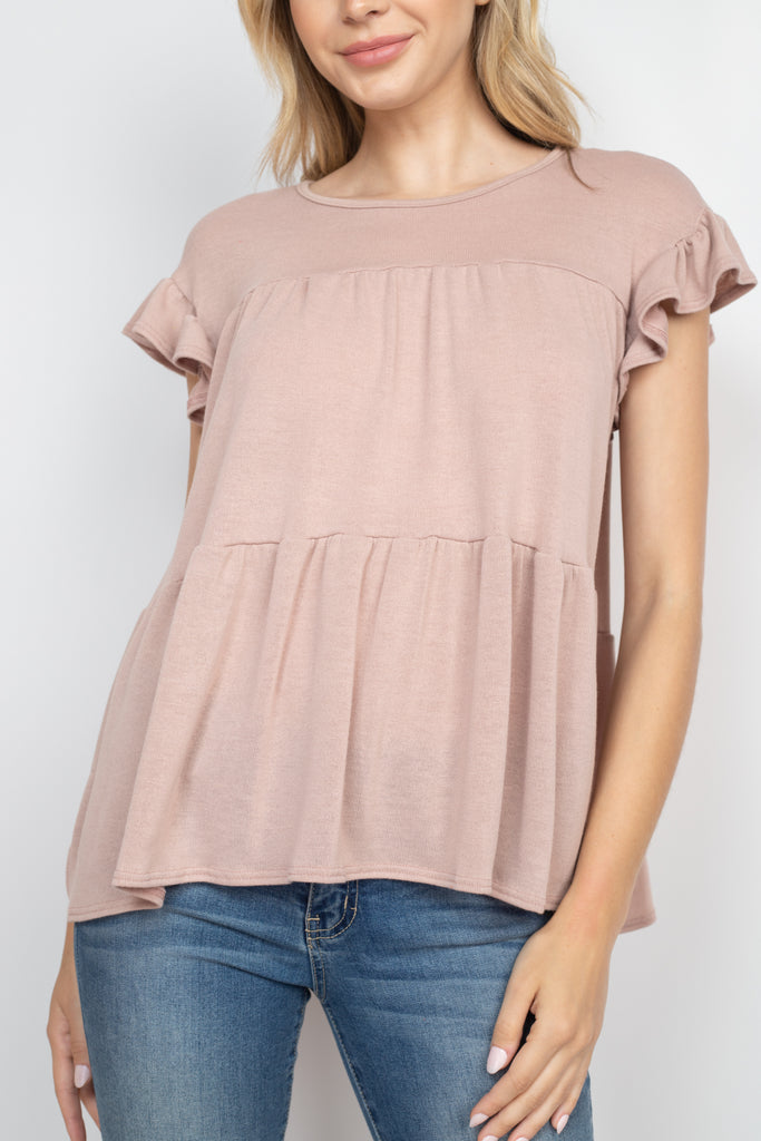 Tiered Ruffle Solid Swing Top