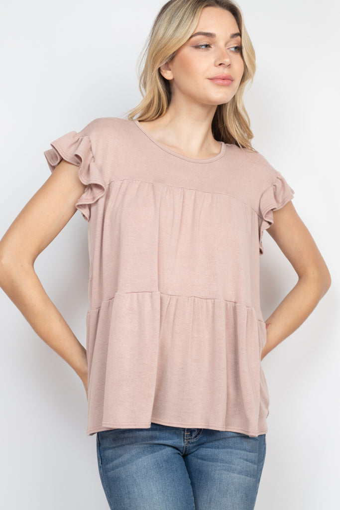 Tiered Ruffle Solid Swing Top