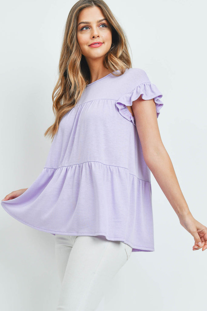 Tiered Ruffle Solid Swing Top