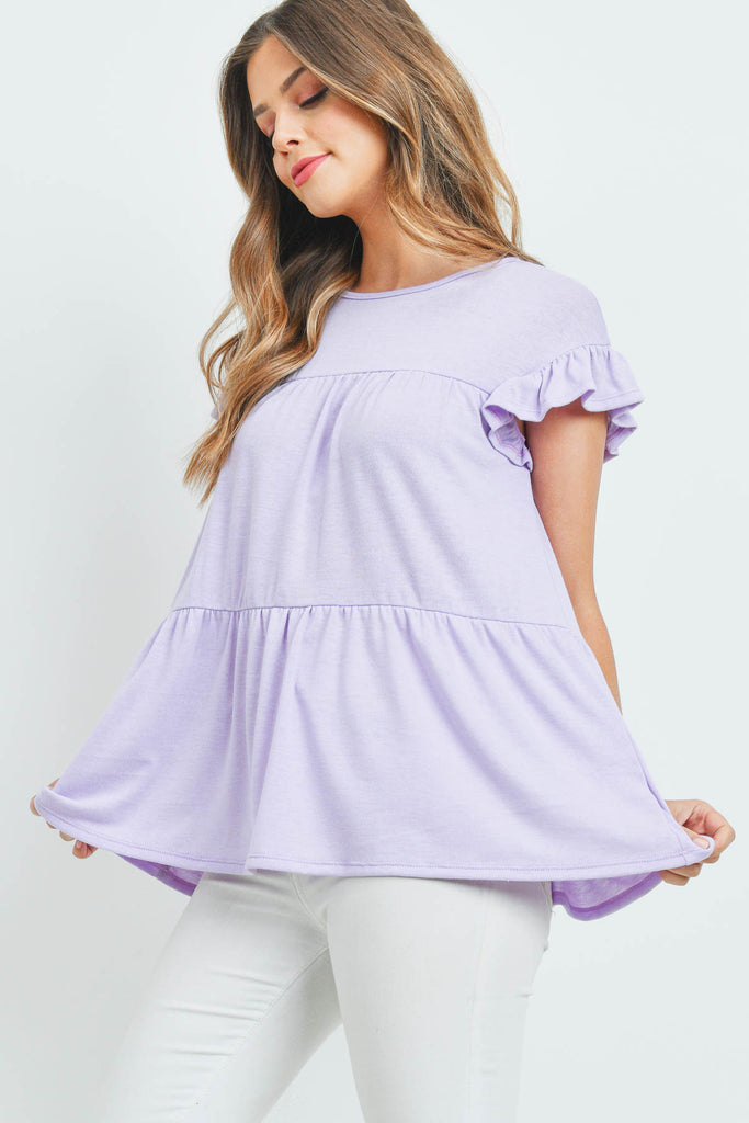 Tiered Ruffle Solid Swing Top