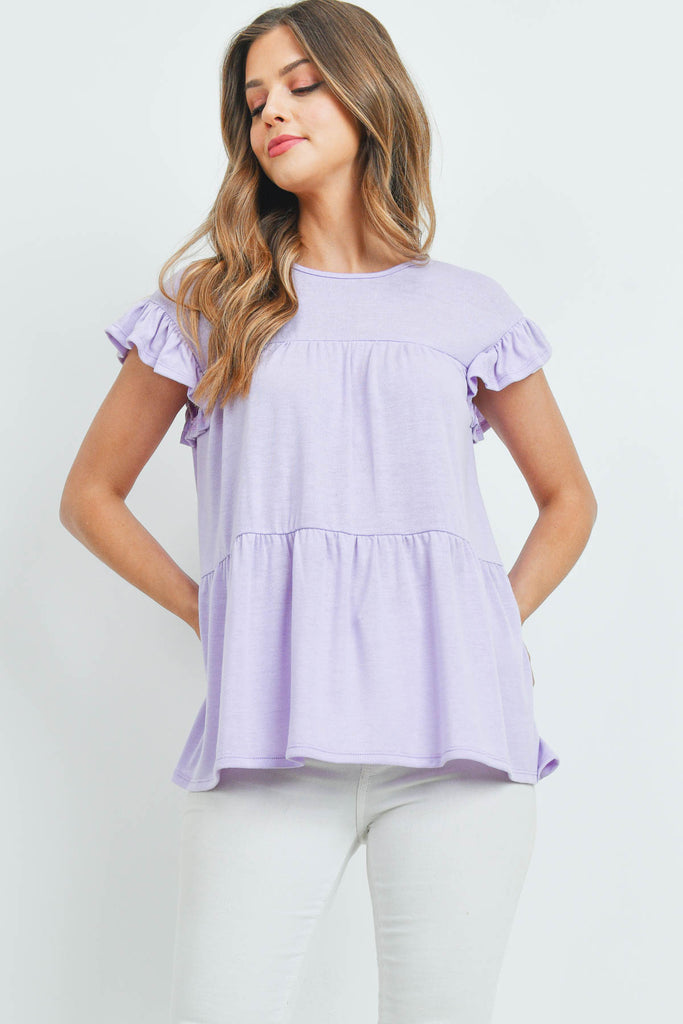 Tiered Ruffle Solid Swing Top