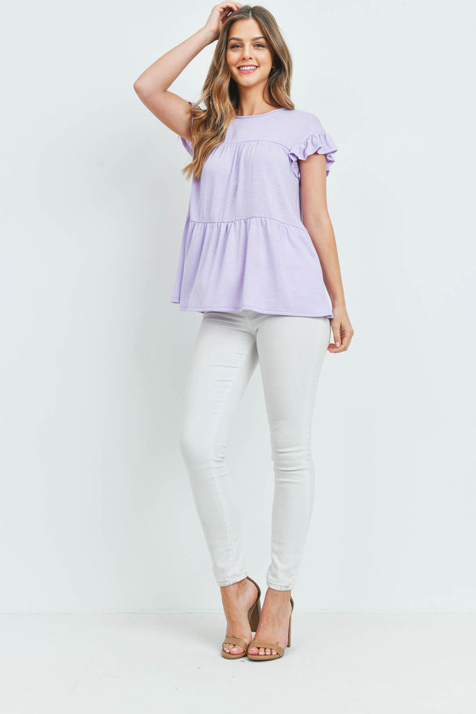 Tiered Ruffle Solid Swing Top