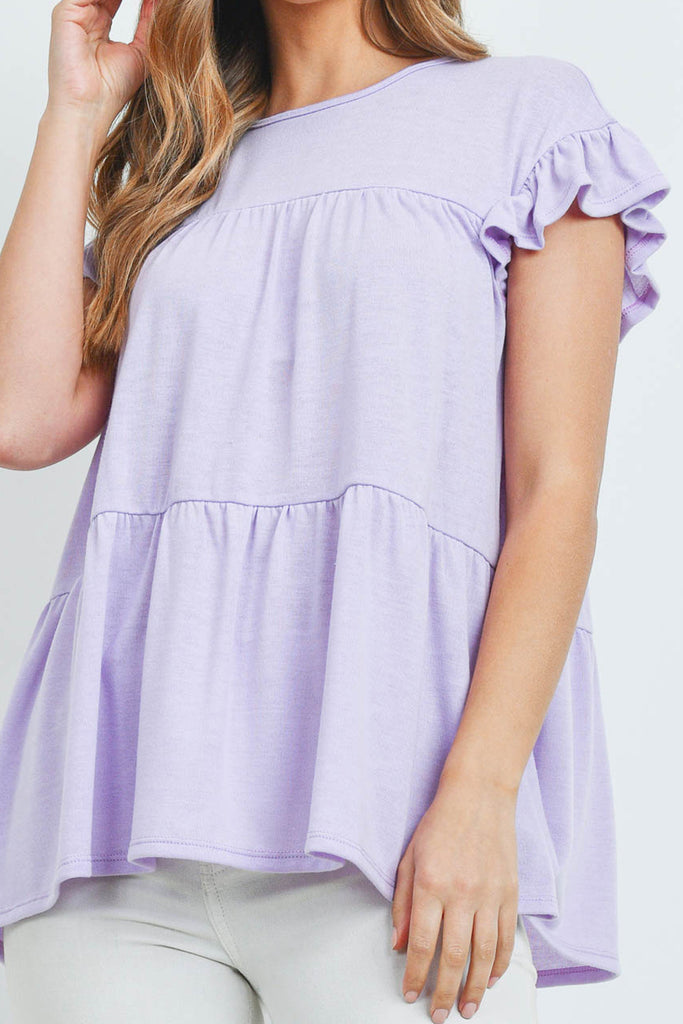 Tiered Ruffle Solid Swing Top