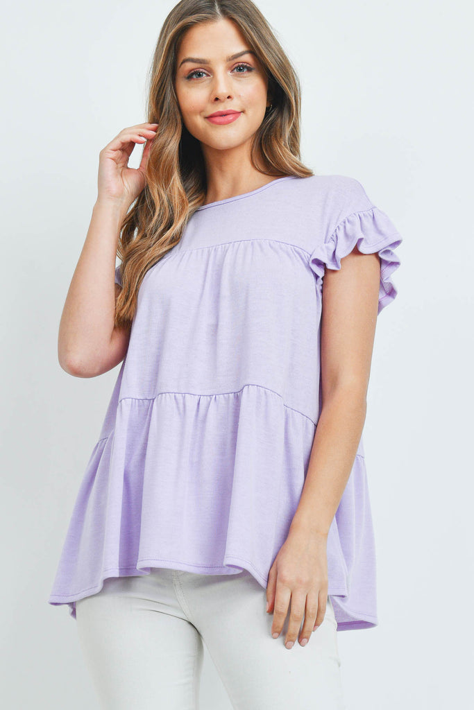 Tiered Ruffle Solid Swing Top