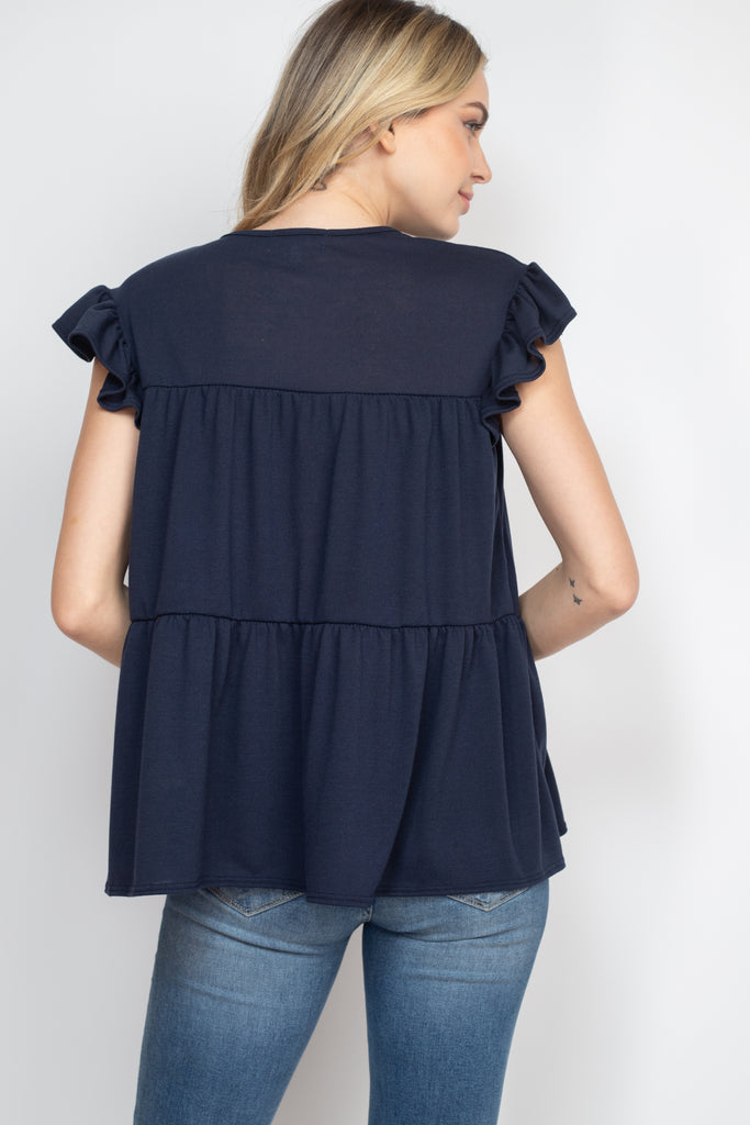 Tiered Ruffle Solid Swing Top