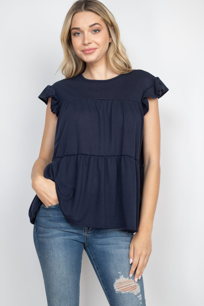 Tiered Ruffle Solid Swing Top