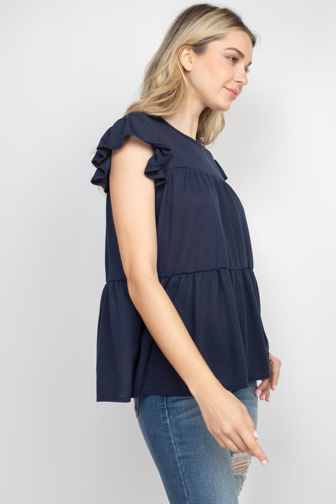 Tiered Ruffle Solid Swing Top