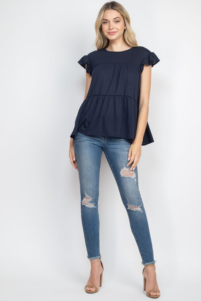 Tiered Ruffle Solid Swing Top