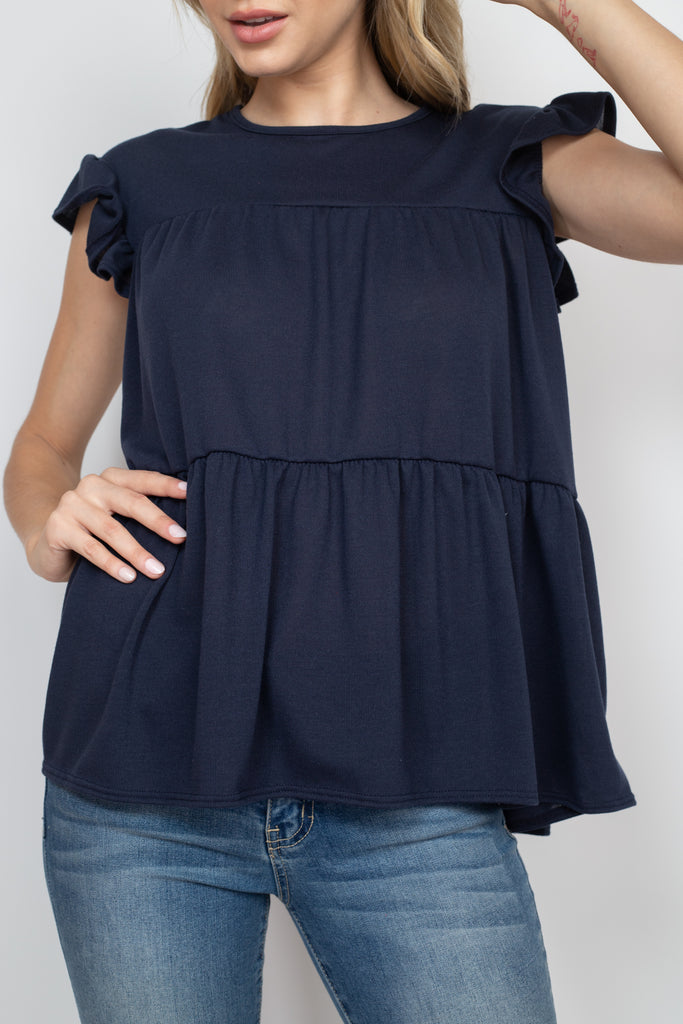 Tiered Ruffle Solid Swing Top