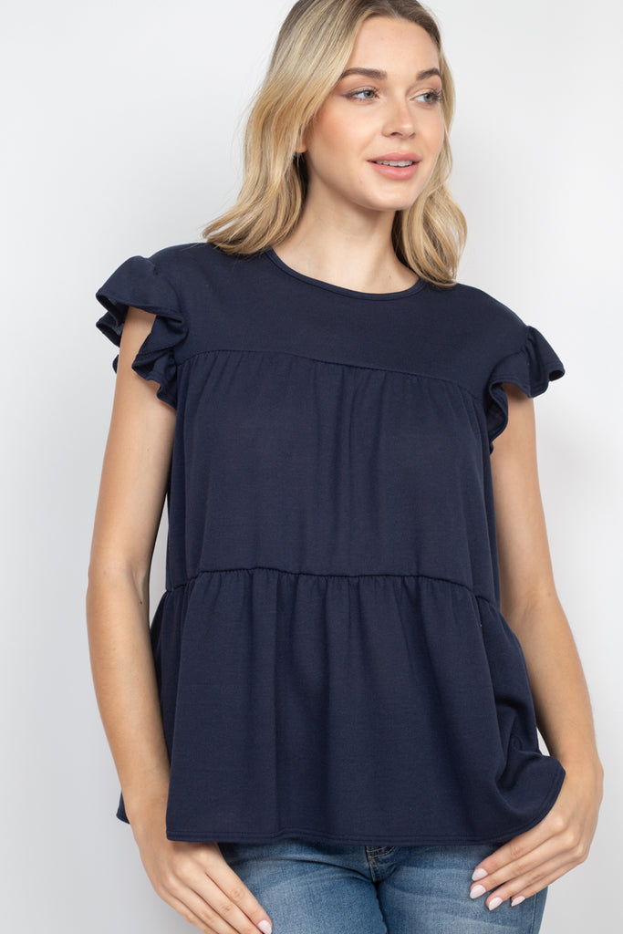 Tiered Ruffle Solid Swing Top