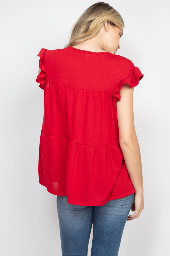 Tiered Ruffle Solid Swing Top