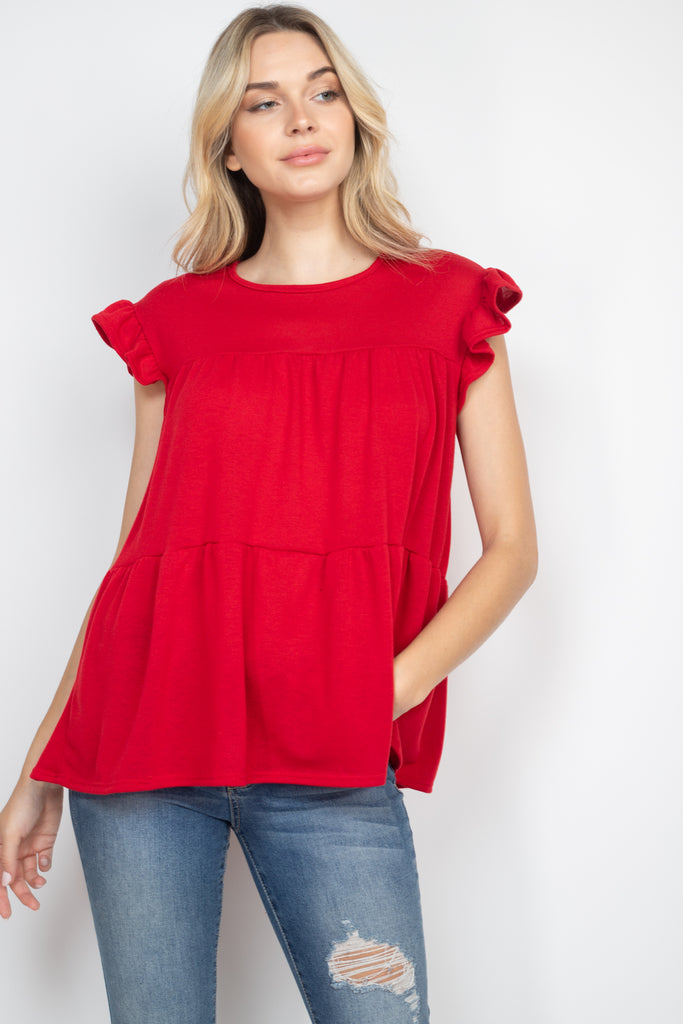 Tiered Ruffle Solid Swing Top