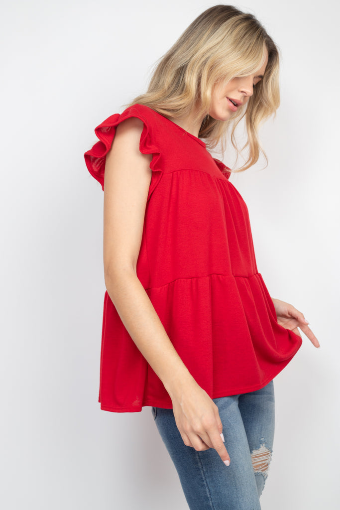 Tiered Ruffle Solid Swing Top