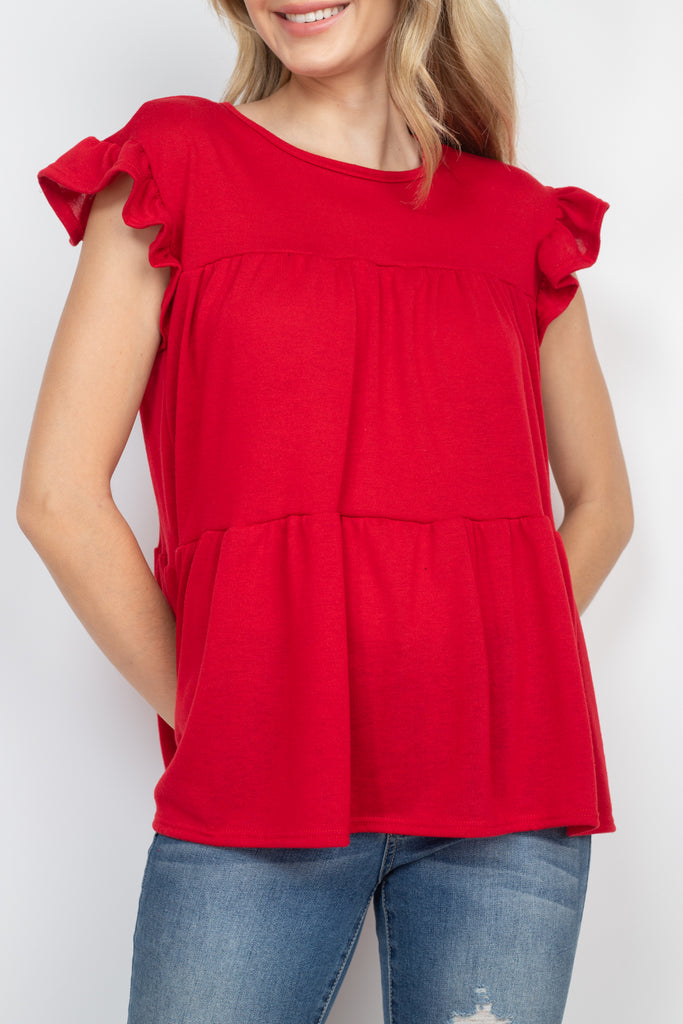 Tiered Ruffle Solid Swing Top