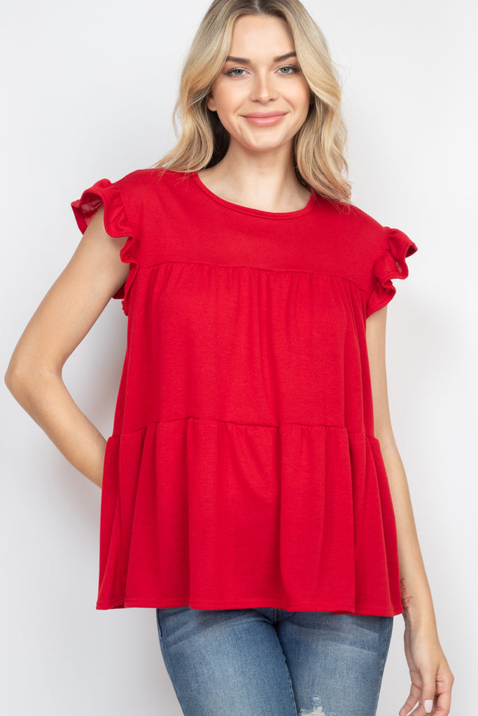 Tiered Ruffle Solid Swing Top