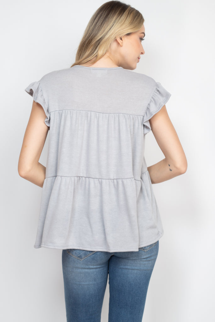 Tiered Ruffle Solid Swing Top