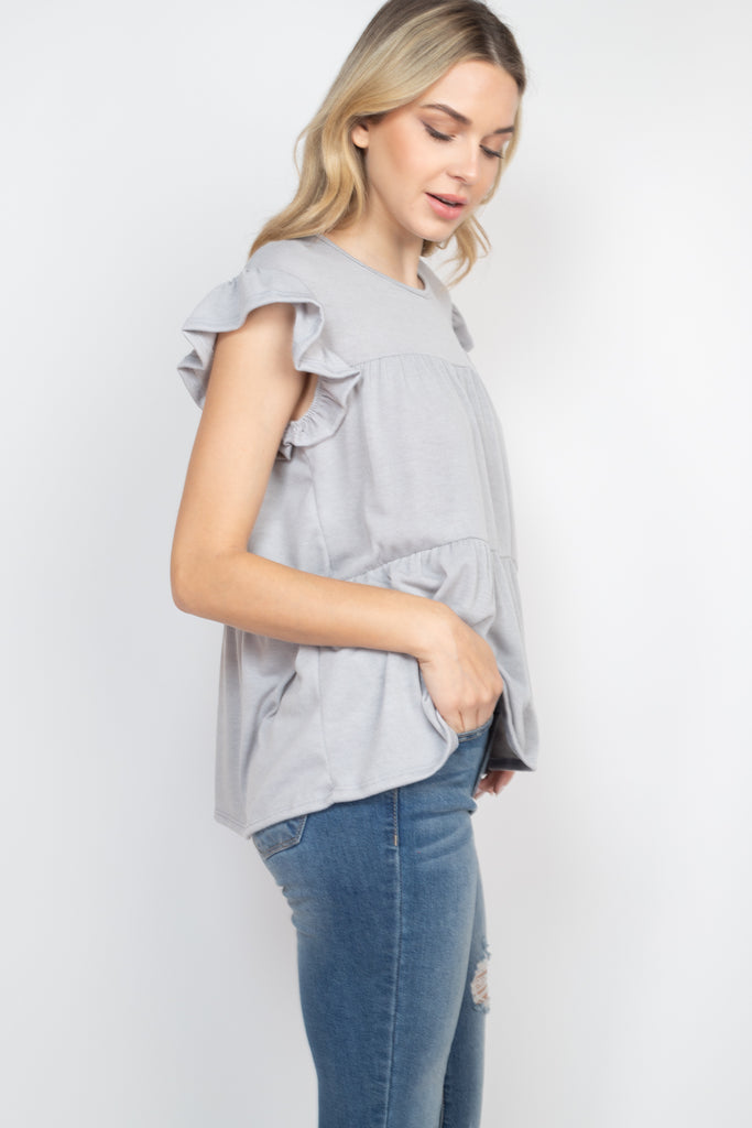 Tiered Ruffle Solid Swing Top